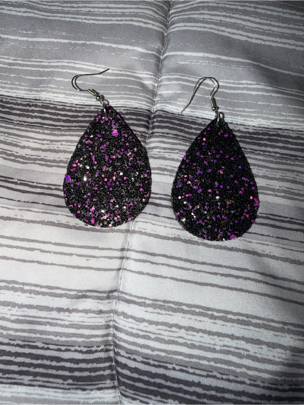 Black and Purple Glitter Teardrop Earrings - Women Jewelry